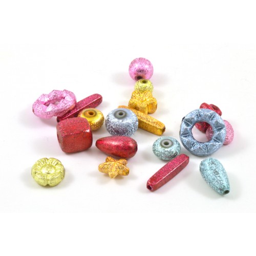 Billes de plastique différentes formes et couleurs stardust (paquet de 10)–  Perles et Créations