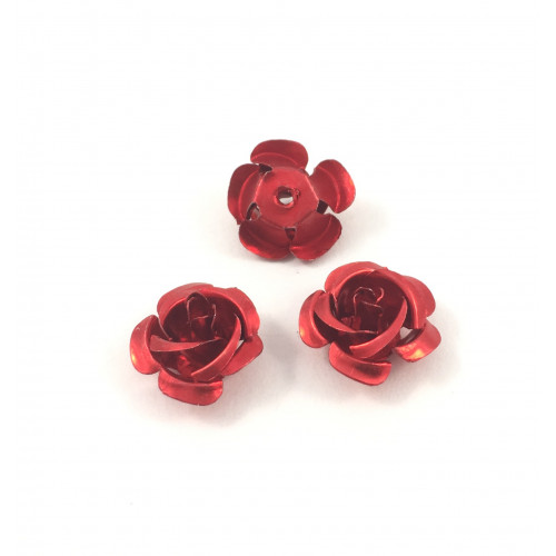 Red flower aluminium beads (pack of 2)