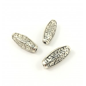 Plastic silver oval with flowers beads